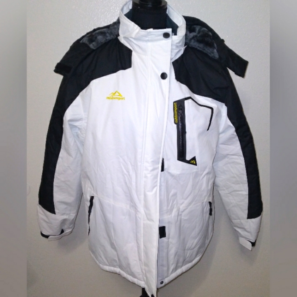White/Black Outdoor Weather Sport Hooded Jacket Size XL